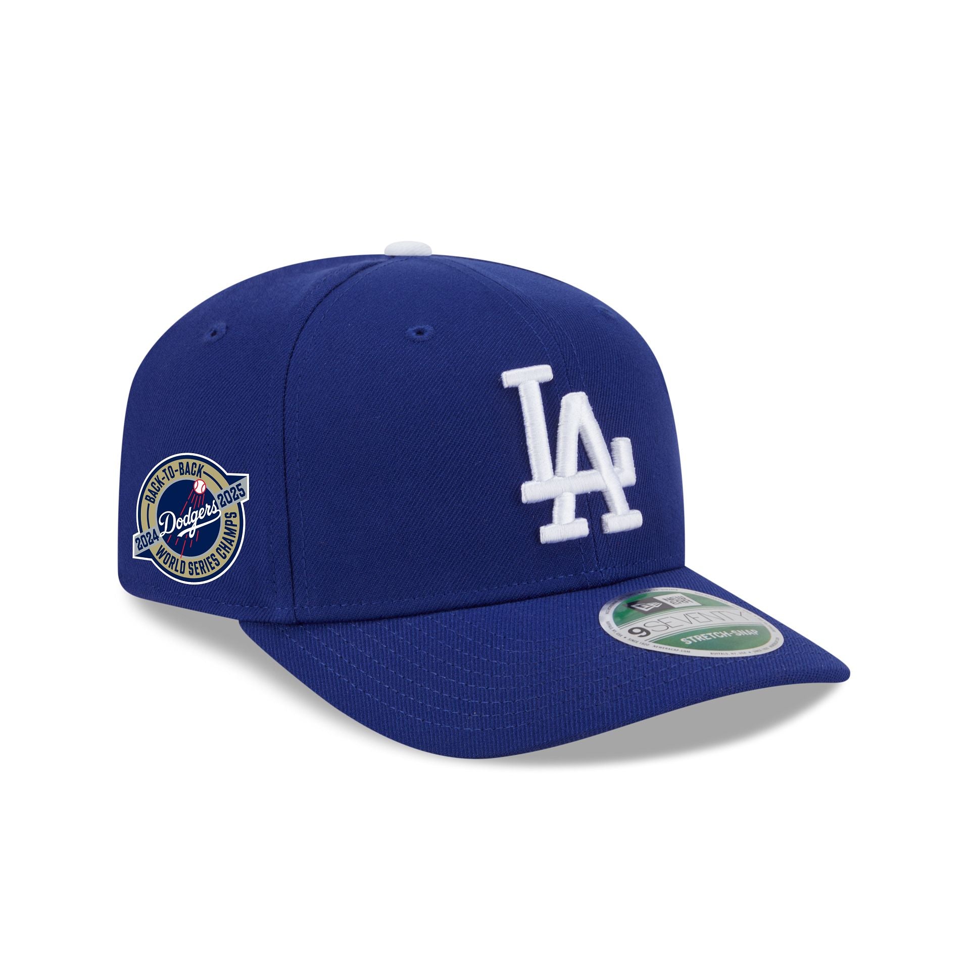 Los Angeles Dodgers 2025 World Series Champions Back-to-Back Circle Patch 9SEVENTY Stretch-Snap Hat