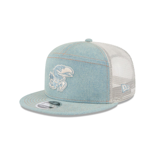 Kansas Jayhawks Denim Split Panel 9FIFTY Trucker Hat - New Era Cap