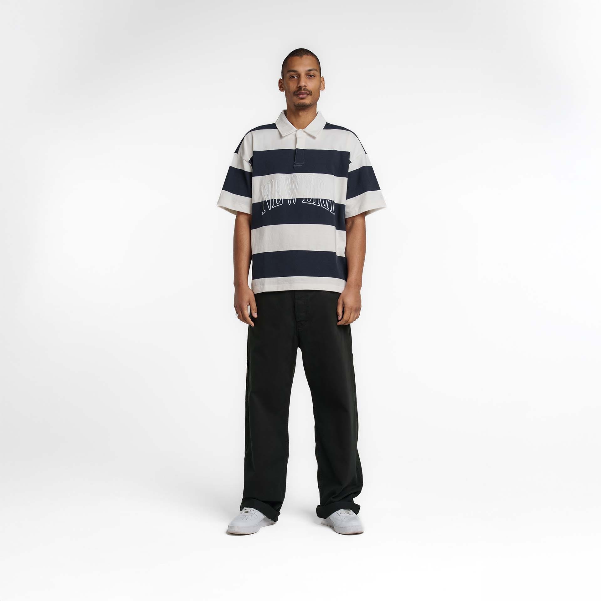 New Era Branded Embroidered Yarn Dye Navy Rugby Shirt