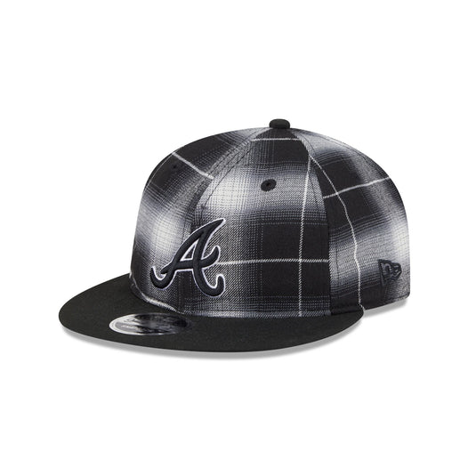 Atlanta Braves Black and White Plaid Retro Crown 9FIFTY Snapback Hat - New Era Cap