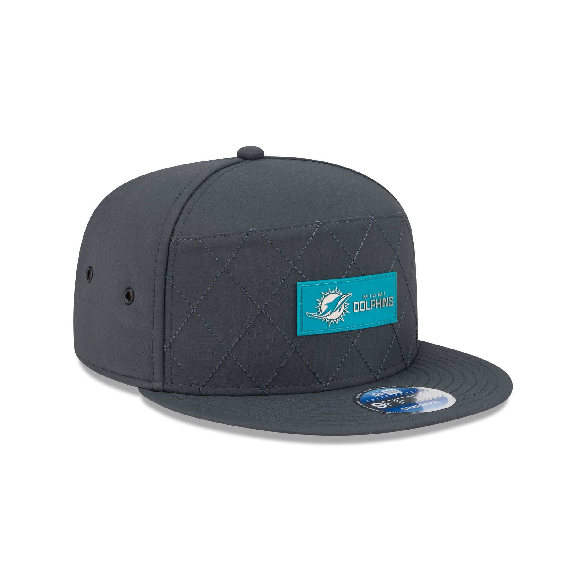 Miami Dolphins 2025 Sideline Cold Weather Steel Clouds Split Panel 9FIFTY Snapback Hat