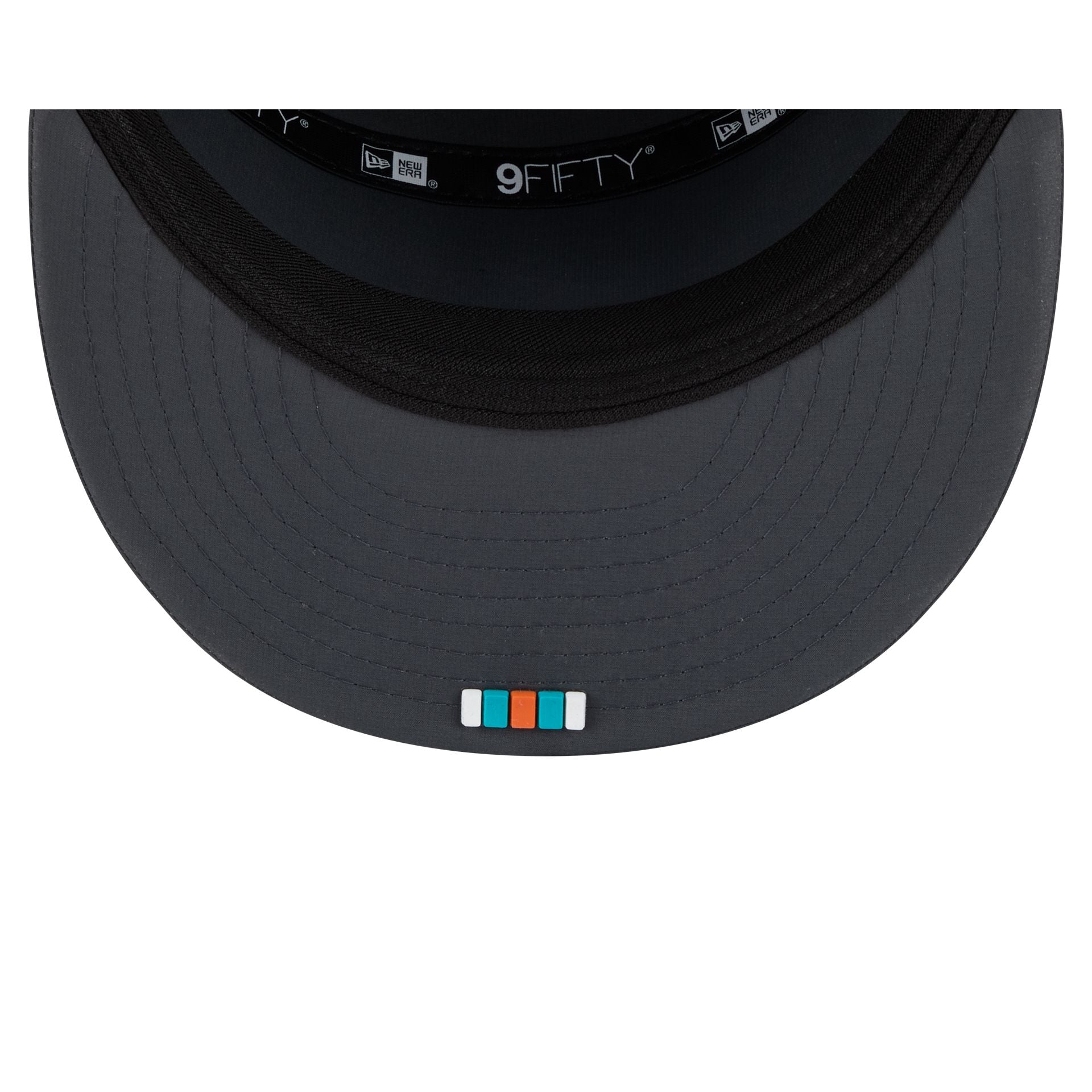 Miami Dolphins 2025 Sideline Cold Weather Steel Clouds Split Panel 9FIFTY Snapback Hat