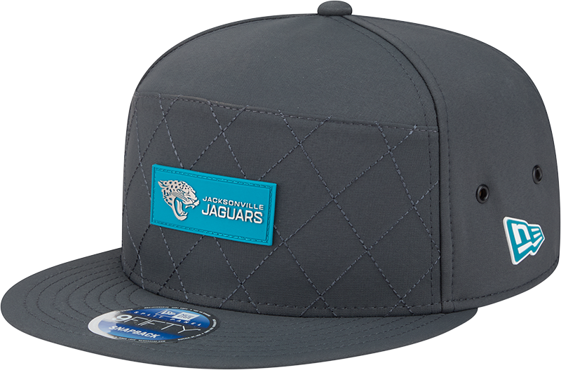 Jacksonville Jaguars 2025 Sideline Cold Weather Steel Clouds Split Panel 9FIFTY Snapback Hat