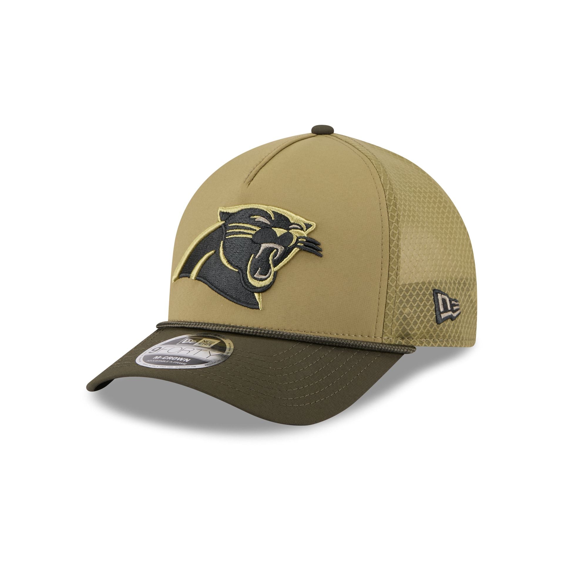 Carolina Panthers 2025 Salute to Service 9FORTY M-Crown A-Frame Trucker Hat