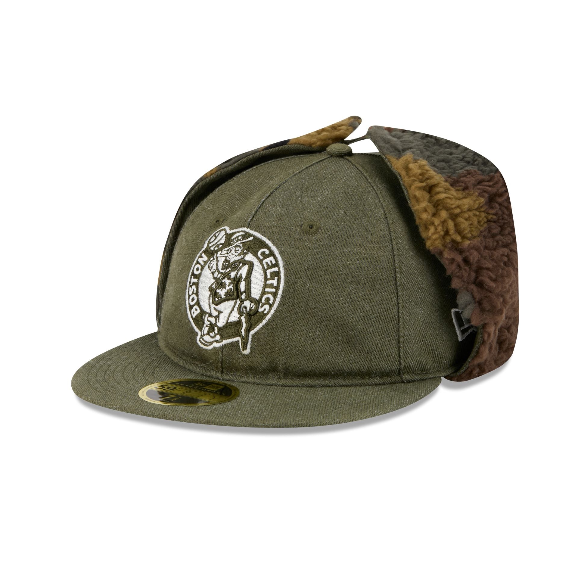 Boston Celtics Three Looms Cotton Twill Camo Retro Crown Dog Ear 59FIFTY Fitted Hat