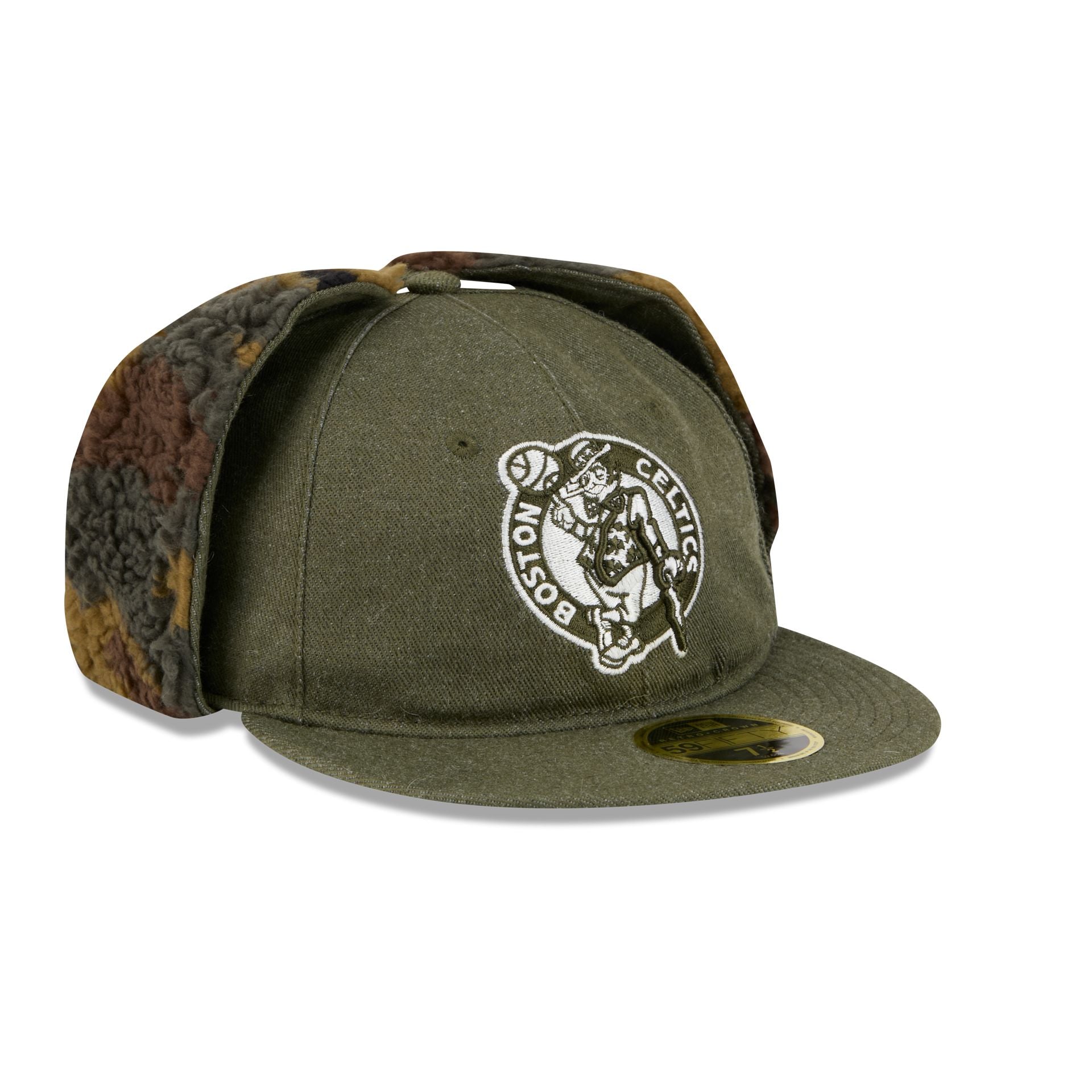 Boston Celtics Three Looms Cotton Twill Camo Retro Crown Dog Ear 59FIFTY Fitted Hat