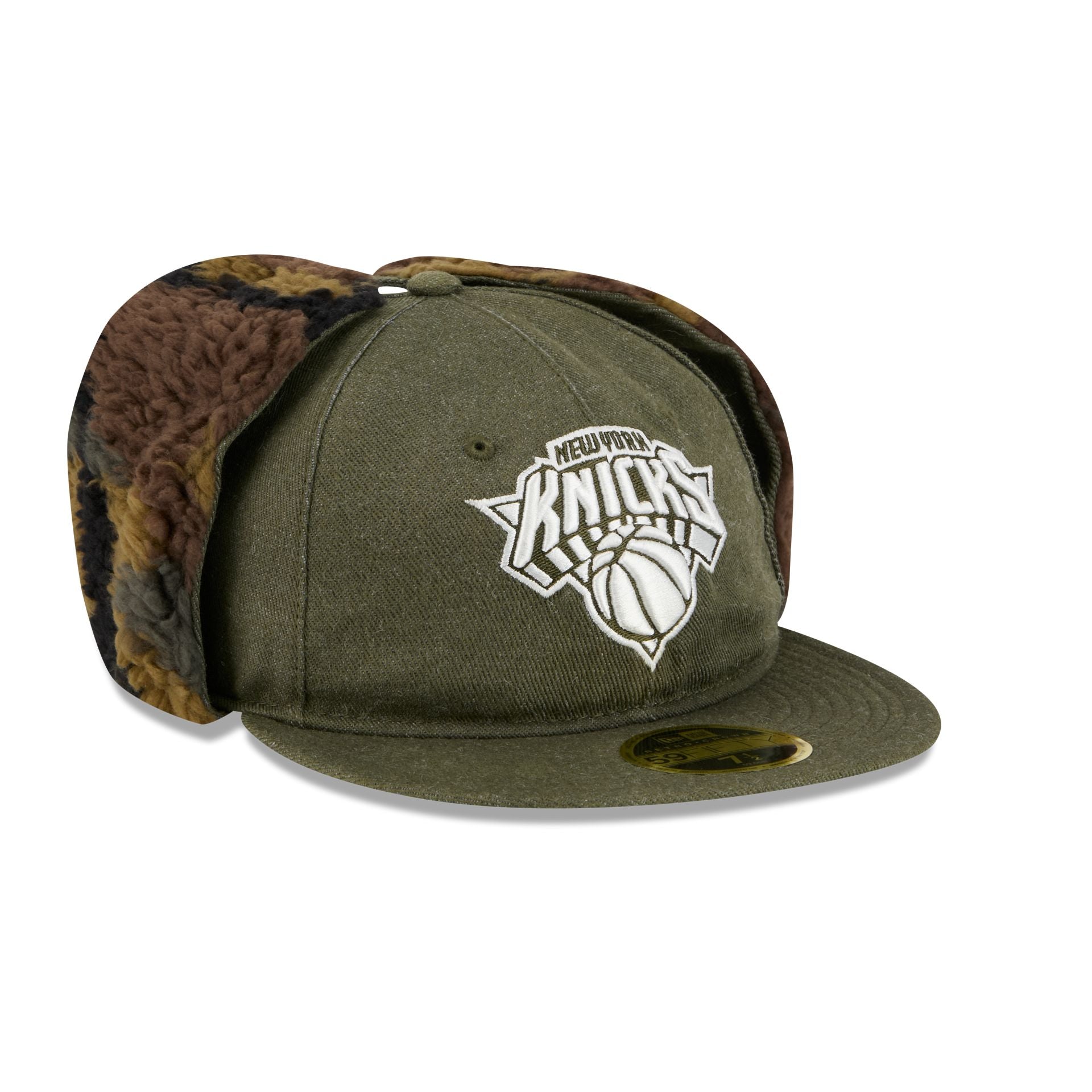 New York Knicks Three Looms Cotton Twill Camo Retro Crown Dog Ear 59FIFTY Fitted Hat